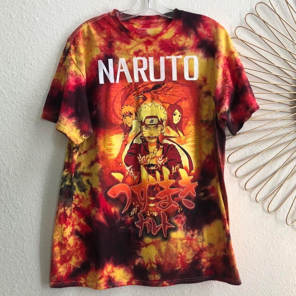 Authentic Naruto red orange yellow tie dye 100% cotton graphic t-shirt Grunge
